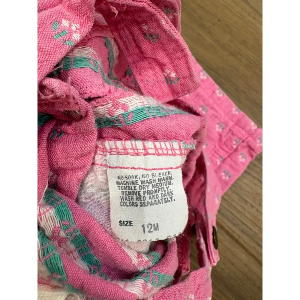 Vtg Oshkosh Overalls Romper 12 months Pink Cotton denim vestbak Floral Retro